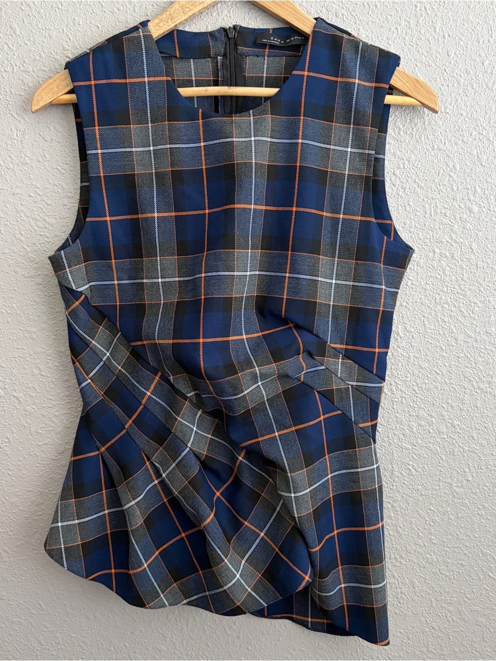 Zara Pleated Blue Tartan Plaid Top and Matching Wide-Leg Plaid Preppy Pants Set - Picture 3 of 12